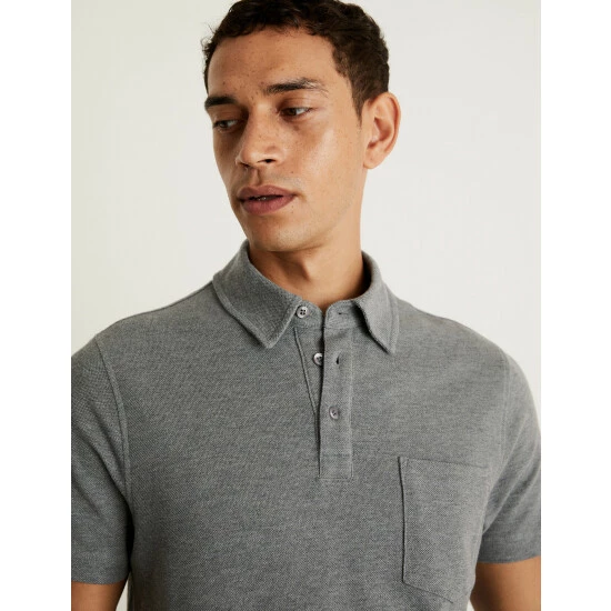 JAEGER Pure Cotton Pique Polo Shirt Men Green 2 JAEGER Pure Cotton Pique Polo Shirt Men Green - Image 2