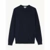 JAEGER Pure Extra Fine Merino Wool Crew Neck Jumper Men Navy