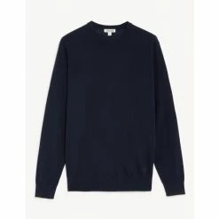 JAEGER Pure Extra Fine Merino Wool Crew Neck Jumper Men Navy