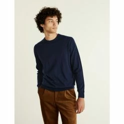 JAEGER Pure Extra Fine Merino Wool Crew Neck Jumper Men Navy -JAEGER Shop unnamed file 1016