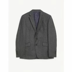 JAEGER Slim Fit Wool Flannel Puppytooth Jacket Men Charcoal Mix