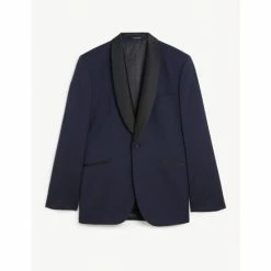 JAEGER Tailored Fit Pure Wool Shawl Tuxedo Jacket Men Navy