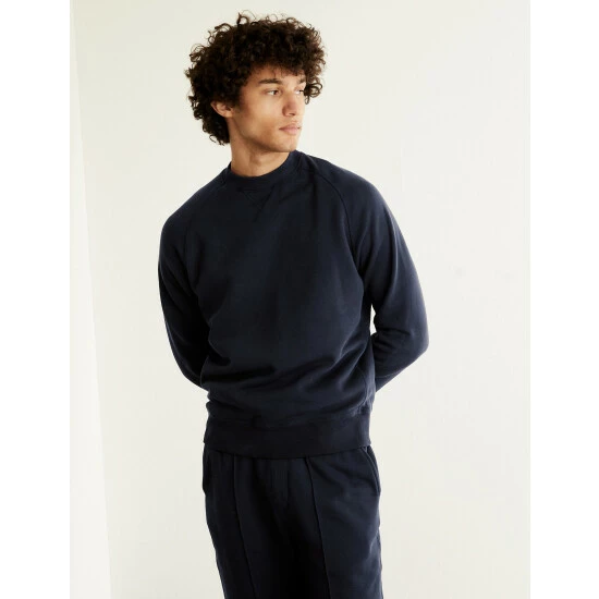 JAEGER Cotton With Wool Blend Crew Neck Sweater Men Navy 9 JAEGER Cotton With Wool Blend Crew Neck Sweater Men Navy - Image 9