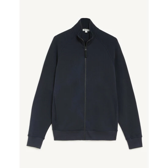 JAEGER Cotton With Wool Blend Zip Up Sweater Men Navy 1 JAEGER Cotton With Wool Blend Zip Up Sweater Men Navy
