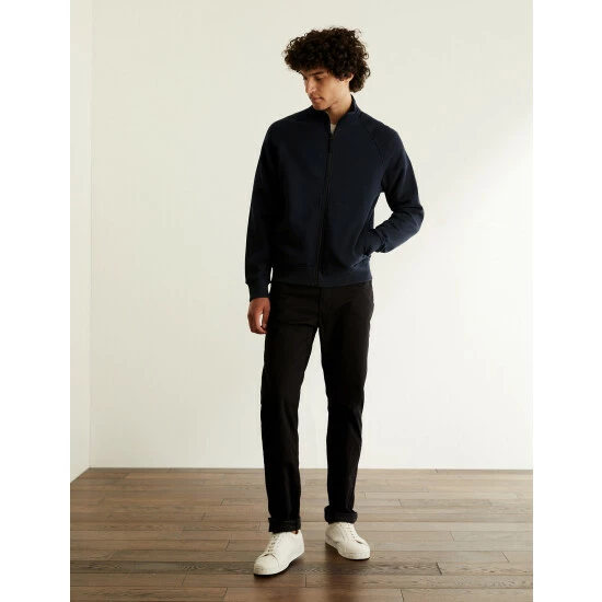 JAEGER Cotton With Wool Blend Zip Up Sweater Men Navy 4 JAEGER Cotton With Wool Blend Zip Up Sweater Men Navy - Image 4
