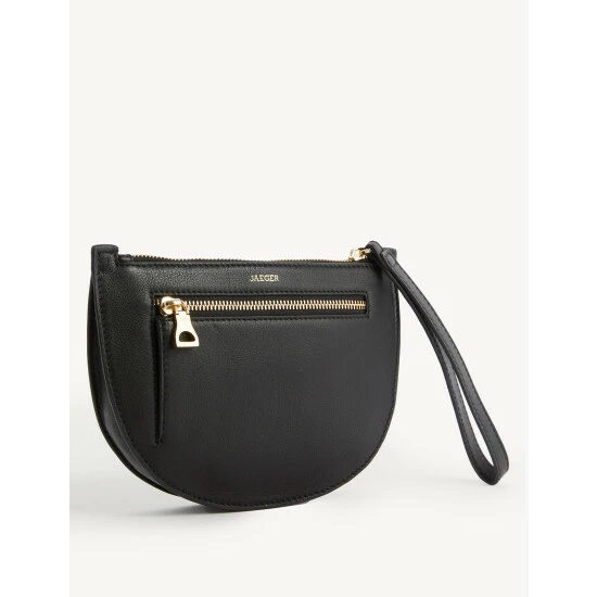 JAEGER Leather Zip Detail Clutch Bag Women Black 3 JAEGER Leather Zip Detail Clutch Bag Women Black - Image 3