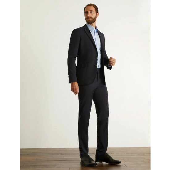 JAEGER Slim Fit Super 100s Pure Wool Trousers Men Medium Navy 12 JAEGER Slim Fit Super 100s Pure Wool Trousers Men Medium Navy - Image 12