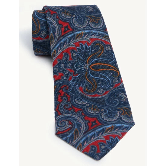 JAEGER Italian Pure Wool Paisley Tie Men Indigo Mix 4 JAEGER Italian Pure Wool Paisley Tie Men Indigo Mix - Image 4
