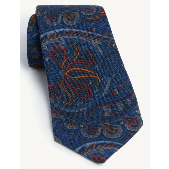 JAEGER Italian Pure Wool Paisley Tie Men Indigo Mix 5 JAEGER Italian Pure Wool Paisley Tie Men Indigo Mix - Image 5