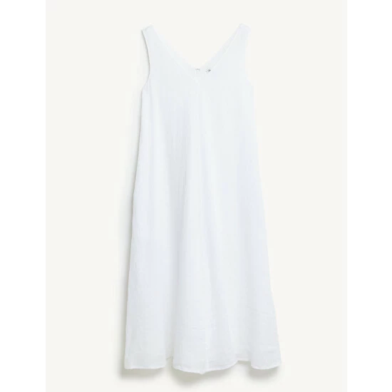 JAEGER Pure Linen V-Neck Maxi Shift Dress Women White 1 JAEGER Pure Linen V-Neck Maxi Shift Dress Women White