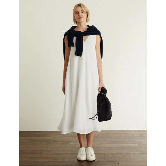 JAEGER Pure Linen V-Neck Maxi Shift Dress Women White 2 JAEGER Pure Linen V-Neck Maxi Shift Dress Women White - Image 2