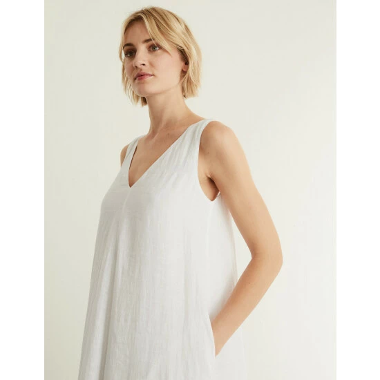 JAEGER Pure Linen V-Neck Maxi Shift Dress Women White 4 JAEGER Pure Linen V-Neck Maxi Shift Dress Women White - Image 4