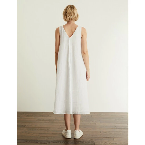 JAEGER Pure Linen V-Neck Maxi Shift Dress Women White 5 JAEGER Pure Linen V-Neck Maxi Shift Dress Women White - Image 5