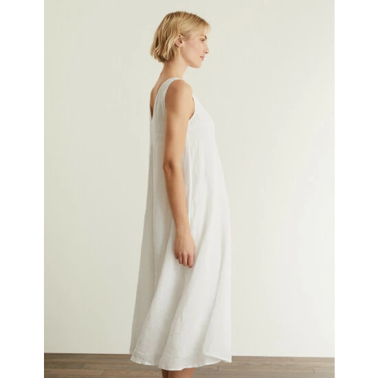JAEGER Pure Linen V-Neck Maxi Shift Dress Women White 6 JAEGER Pure Linen V-Neck Maxi Shift Dress Women White - Image 6