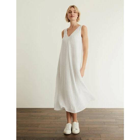 JAEGER Pure Linen V-Neck Maxi Shift Dress Women White 7 JAEGER Pure Linen V-Neck Maxi Shift Dress Women White - Image 7