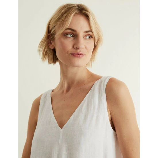 JAEGER Pure Linen V-Neck Maxi Shift Dress Women White 8 JAEGER Pure Linen V-Neck Maxi Shift Dress Women White - Image 8