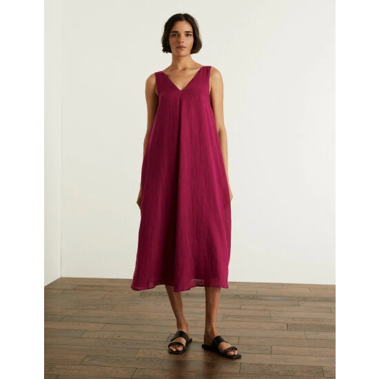 JAEGER Pure Linen V-Neck Maxi Shift Dress Women White 11 JAEGER Pure Linen V-Neck Maxi Shift Dress Women White - Image 11