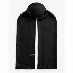 JAEGER Pure Silk Polka Dot Scarf Men Black Mix