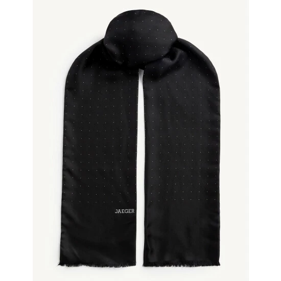 JAEGER Pure Silk Polka Dot Scarf Men Black Mix 1 JAEGER Pure Silk Polka Dot Scarf Men Black Mix