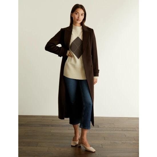 JAEGER Merino Wool Rich Argyle Funnel Neck Jumper Women Neutral 3 JAEGER Merino Wool Rich Argyle Funnel Neck Jumper Women Neutral - Image 3