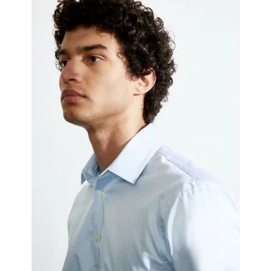 JAEGER Regular Fit Pure Cotton Twill Shirt Men Light Blue 4 JAEGER Regular Fit Pure Cotton Twill Shirt Men Light Blue - Image 4