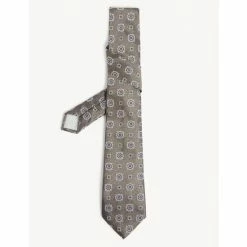 JAEGER Italian Woven Floral Pure Silk Tie Men Gold