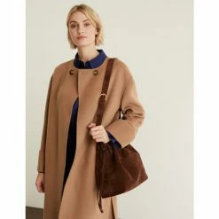 JAEGER Suede Drawstring Bucket Bag Women Chocolate Mix