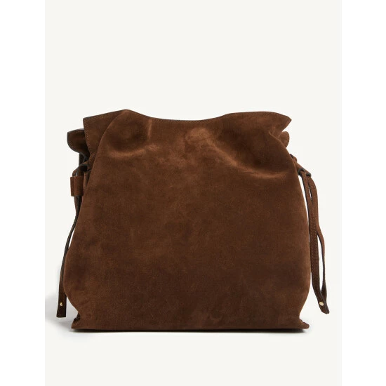 JAEGER Suede Drawstring Bucket Bag Women Chocolate Mix 5 JAEGER Suede Drawstring Bucket Bag Women Chocolate Mix - Image 5