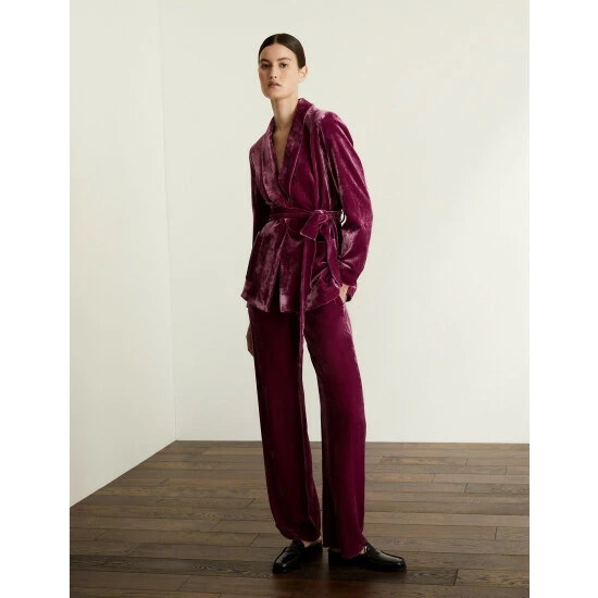 JAEGER Velvet Belted Blazer With Silk Women Pink 2 JAEGER Velvet Belted Blazer With Silk Women Pink - Image 2