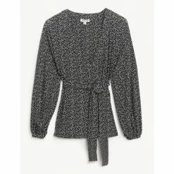 JAEGER Shop 3 JAEGER Jersey Printed V-Neck Long Sleeve Top Women Black Mix