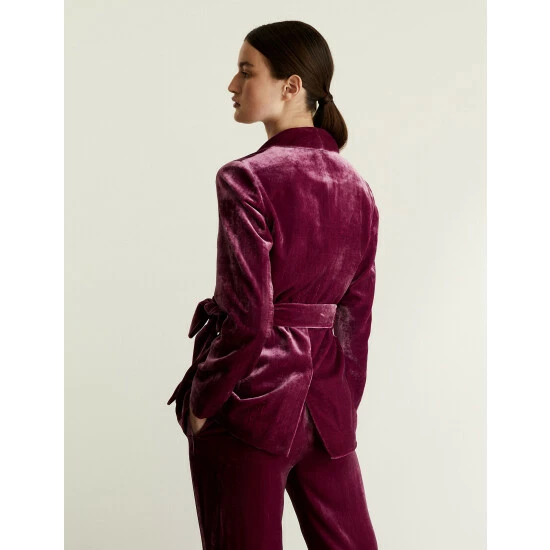 JAEGER Velvet Belted Blazer With Silk Women Pink 5 JAEGER Velvet Belted Blazer With Silk Women Pink - Image 5
