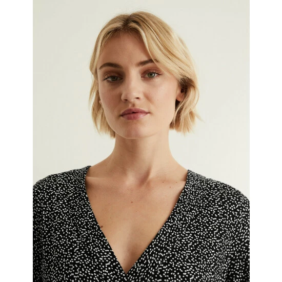 JAEGER Jersey Printed V-Neck Long Sleeve Top Women Black Mix 4 JAEGER Jersey Printed V-Neck Long Sleeve Top Women Black Mix - Image 4