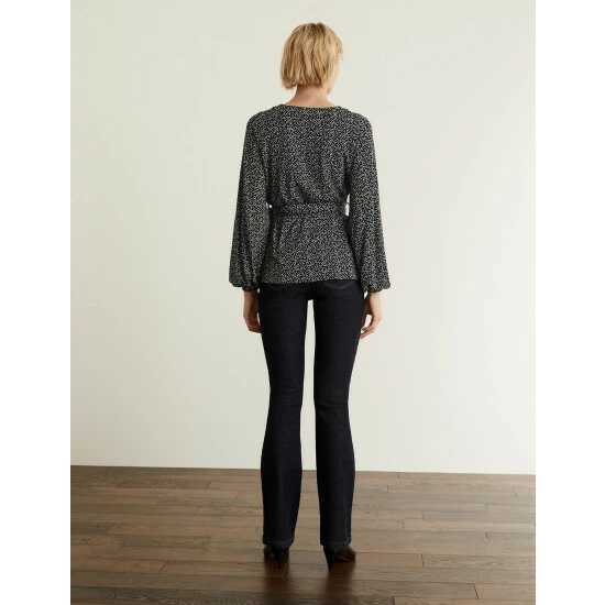 JAEGER Jersey Printed V-Neck Long Sleeve Top Women Black Mix 5 JAEGER Jersey Printed V-Neck Long Sleeve Top Women Black Mix - Image 5