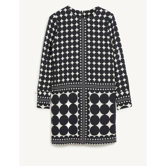 JAEGER Geometric Round Neck Shift Dress Women Black Mix 1 JAEGER Geometric Round Neck Shift Dress Women Black Mix