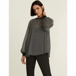 JAEGER Sheer Printed Relaxed Long Sleeve Top Women Black Mix 10 JAEGER Sheer Printed Relaxed Long Sleeve Top Women Black Mix -JAEGER Shop unnamed file 1195