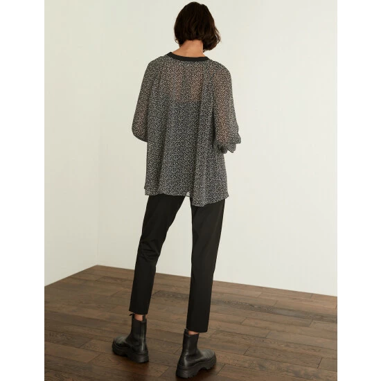 JAEGER Sheer Printed Relaxed Long Sleeve Top Women Black Mix 5 JAEGER Sheer Printed Relaxed Long Sleeve Top Women Black Mix - Image 5
