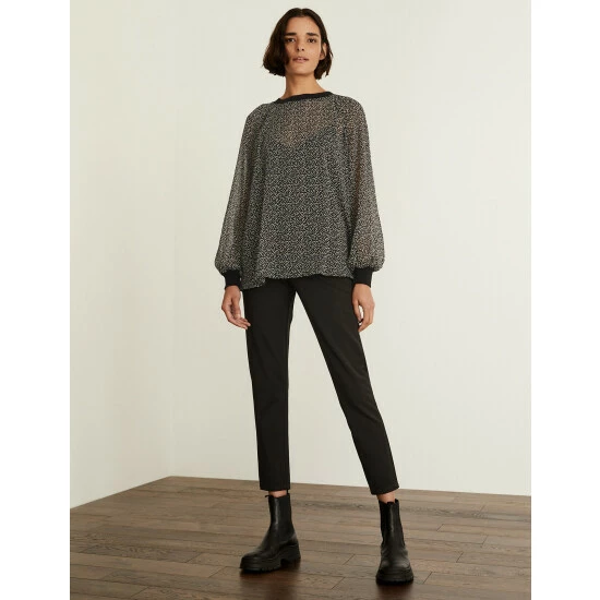 JAEGER Sheer Printed Relaxed Long Sleeve Top Women Black Mix 7 JAEGER Sheer Printed Relaxed Long Sleeve Top Women Black Mix - Image 7