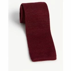 JAEGER Italian Silk And Wool Knitted Tie Men Dark Red