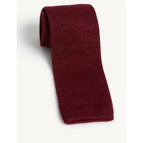 JAEGER Italian Silk And Wool Knitted Tie Men Dark Red 1 JAEGER Italian Silk And Wool Knitted Tie Men Dark Red