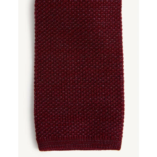 JAEGER Italian Silk And Wool Knitted Tie Men Dark Red 2 JAEGER Italian Silk And Wool Knitted Tie Men Dark Red - Image 2