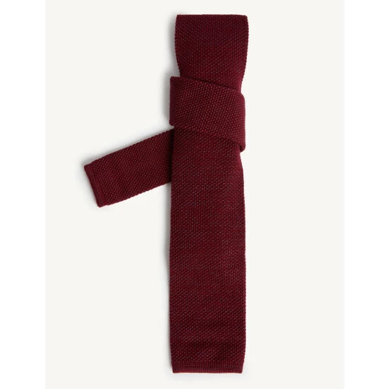 JAEGER Italian Silk And Wool Knitted Tie Men Dark Red 4 JAEGER Italian Silk And Wool Knitted Tie Men Dark Red - Image 4