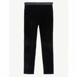 JAEGER Tailored Fit Italian Velvet Tuxedo Trousers Men Navy