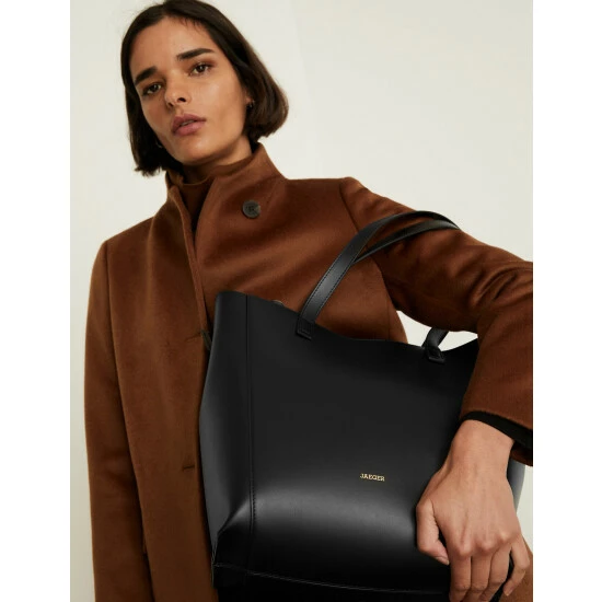 JAEGER Leather Tote Bag Women Black 1 JAEGER Leather Tote Bag Women Black