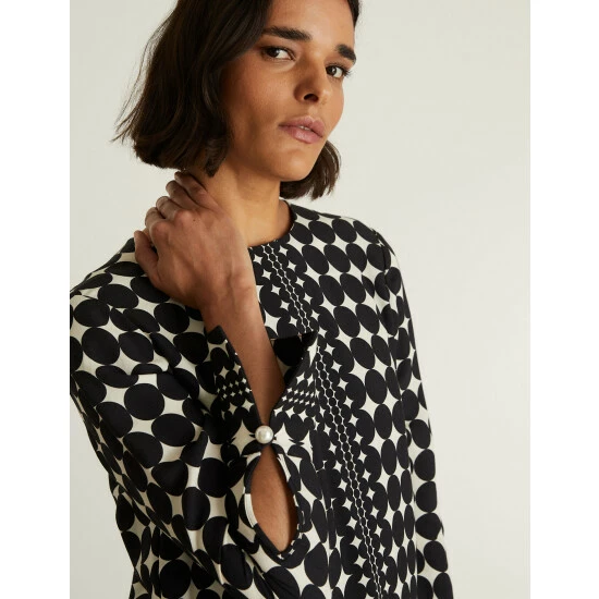 JAEGER Geometric Round Neck Shift Dress Women Black Mix 4 JAEGER Geometric Round Neck Shift Dress Women Black Mix - Image 4