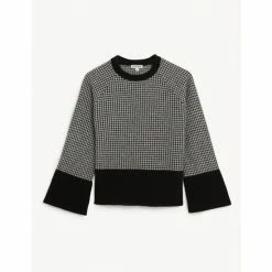 JAEGER Merino Wool Rich Dogtooth Jumper Women Black Mix