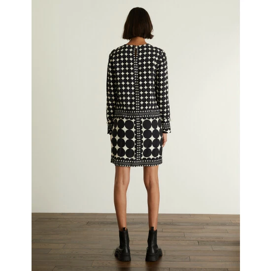 JAEGER Geometric Round Neck Shift Dress Women Black Mix 5 JAEGER Geometric Round Neck Shift Dress Women Black Mix - Image 5