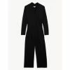 JAEGER Jersey Long Sleeve Wide Leg Jumpsuit Women Black