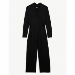 JAEGER Jersey Long Sleeve Wide Leg Jumpsuit Women Black