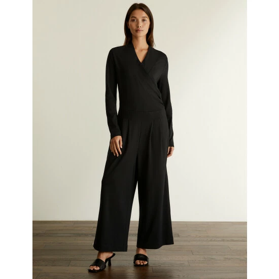 JAEGER Jersey Long Sleeve Wide Leg Jumpsuit Women Black 7 JAEGER Jersey Long Sleeve Wide Leg Jumpsuit Women Black - Image 7