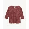 JAEGER Jersey Printed Slash Neck 3/4 Sleeve Top Women Red Mix